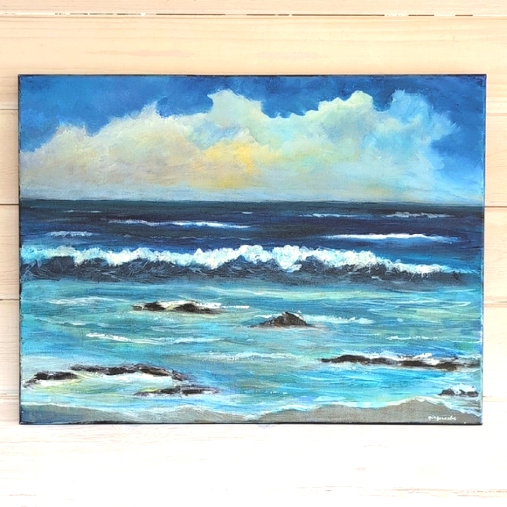 New Ocean Waves And Rocks Painting Original Acrylic Artwork Artist Signed Canvas